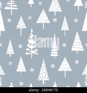 Weihnachtsbäume und Schneeflocken, nahtloses Vektormuster Stock Vektor