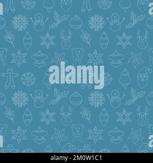 Weihnachtsdekorationen Linienart Vektor Nahtloses Muster Stock Vektor