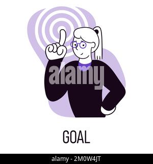 Vektordarstellung. Büroleiter, der neue berufliche Ziele formuliert und Ziele für eine erfolgreiche Zusammenarbeit aufzeigt Stock Vektor