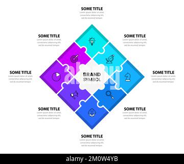 Infografik-Vorlage mit Symbolen und 8 Optionen oder Schritten. Rätsel. Kann für Workflow-Layout, Diagramm, Banner, webdesign verwendet werden. Vektordarstellung Stock Vektor