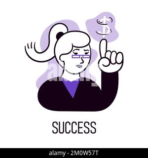 Vektordarstellung. Büroleiter zeigt Motivation für Mitarbeiter. Finanzielles, persönliches und berufliches Wachstum Stock Vektor