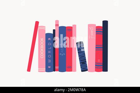 Buchrücken. Bücherregal mit verschiedenen Büchern. Vektor-isolierte Darstellung auf weißem Hintergrund. Stock Vektor