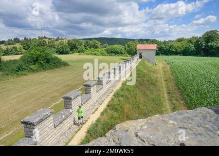 Rekonstruierung Römerkastell Pfünz, Altmühltal, Bayern, Deutschland Stockfoto