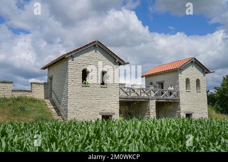 Rekonstruierung Römerkastell Pfünz, Altmühltal, Bayern, Deutschland Stockfoto