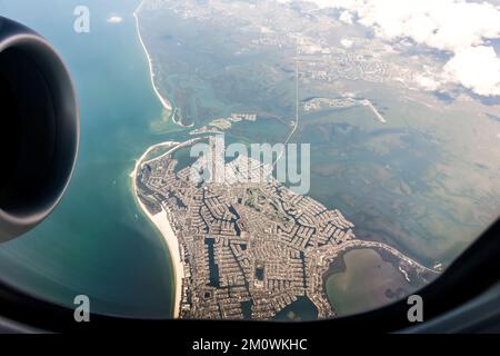 Marco Island, Florida, USA, von einem Flugzeugfenster aus gesehen Stockfoto