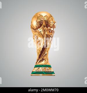 Trophäen-Logo Für Die Fifa Fußball-Weltmeisterschaft Mondial Champion. Darstellung des Trophäenvektors. Symbol eines Champions. Katar 2022. Fußball. Fútbol. Stock Vektor