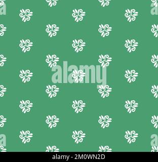Blumengrün und weißes Schmuckstück. Nahtloser abstrakter klassischer Hintergrund mit Blumen. Muster mit sich wiederholenden weißen Blumenelementen. Verzierungen für Stoff, Tapete und Verpackung Stockfoto
