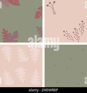 Satz von Vektorhintergründen mit Blättern und Pflanzen Stock Vektor