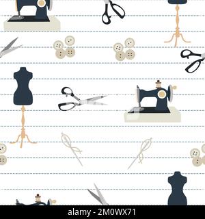 Nähzubehör isoliertes nahtloses Vektormuster Stock Vektor