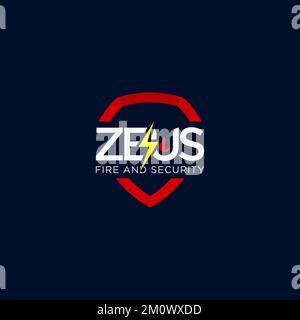 Ein Vektor des ZEUS-Logos in goldenen Farben, isoliert auf dunkelblauem Hintergrund Stock Vektor