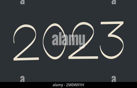 Zahlen für Neujahr 2023. Weihnachtsvektor. Handgezeichnete Xmas-Silhouette. Abstrakte, süße Illustration. Modernes minimalistisches Konzept. Kalligraphisches Doodle-Zeichen. Schriftzug. Tag-Farbe Stock Vektor