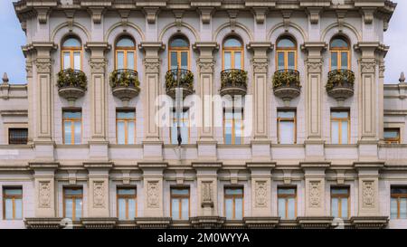 Eine Nahaufnahme der Fassade des Präsidentenpalastes in Lima Peru Stockfoto