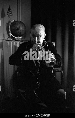 Wild Bill Davison, amerikanischer Jazz-Trompetenspieler, zu Hause in Copenhague, Dänemark, 1978 Stockfoto