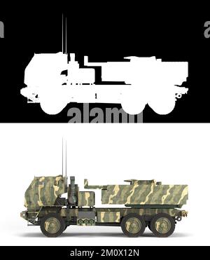 3D mlrs Himars High Mobility Artillery Raketensystem Landpachtverträge für die ukraine auf Weiß mit Alpha Stockfoto