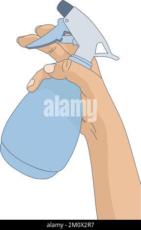 Vektordarstellung der blauen Sprühflasche mit der Hand Stock Vektor