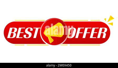 Megafon mit dem besten Angebot auf weißem Hintergrund. Megafon-Banner. Webdesign. Vektor Stock Vektor