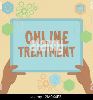 Text wird angezeigt Online-Bestrahlung wird geschrieben. Ein Wort über die Durchführung der psychischen Gesundheitsberatung über das Internet Stockfoto