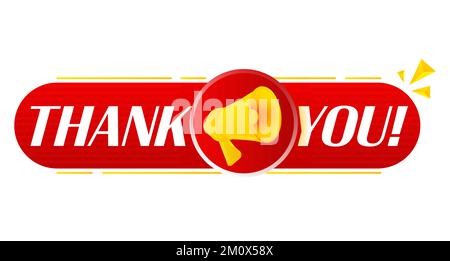 Megafon mit Dankeschön auf weißem Hintergrund. Megafon-Banner. Webdesign. Vektor Stock Vektor