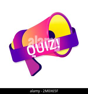 Quiz-Banner-Label, Badge-Symbol mit Megafon. Flaches Design Stock Vektor
