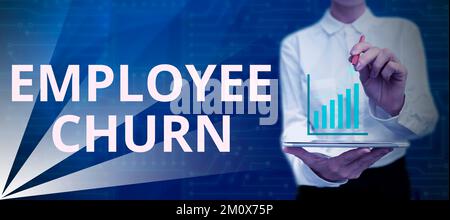 Handschriftlicher Text Mitarbeiterabwanderung. Die Änderungsrate für Geschäftsideen bei bestehenden Arbeiten geht verloren und wird neu hinzugefügt Stockfoto