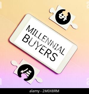 Schreiben mit Text Millennial Buyers. Business Showcase Typ der Verbraucher, die an Trendprodukten interessiert sind Stockfoto