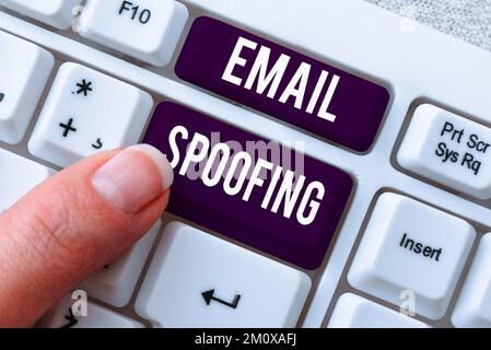 Signieren Sie mit E-Mail-Spoofing. Business Idea sichert den Zugriff und den Inhalt eines E-Mail-Kontos oder -Service Stockfoto