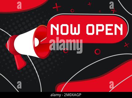 Jetzt Geöffnet. Megafon Mit Sprechblase Stock Vektor