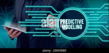 Konzeptionelle Anzeige von Predictive Modeling. Ein Wort zur Wartungsstrategie basierend auf vorausschauenden Analysen Stockfoto