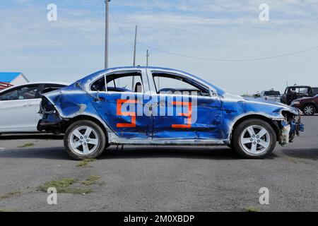 Beschädigtes Auto bei Demolition Derby, Napierville, Provinz Quebec, Kanada, Nordamerika Stockfoto