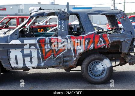 Beschädigtes Auto bei Demolition Derby, Napierville, Provinz Quebec, Kanada, Nordamerika Stockfoto