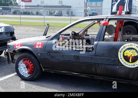 Beschädigtes Auto bei Demolition Derby, Napierville, Provinz Quebec, Kanada, Nordamerika Stockfoto