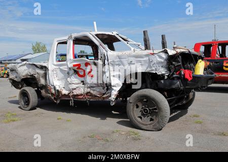 Beschädigtes Auto bei Demolition Derby, Napierville, Provinz Quebec, Kanada, Nordamerika Stockfoto