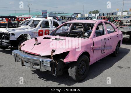 Beschädigtes Auto bei Demolition Derby, Napierville, Provinz Quebec, Kanada, Nordamerika Stockfoto