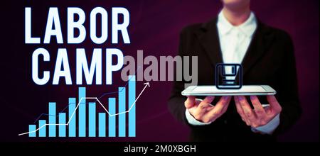 Schreiben mit Text Labor Camp. Konzeptfoto eine Strafkolonie, in der Zwangsarbeit geleistet wird Stockfoto
