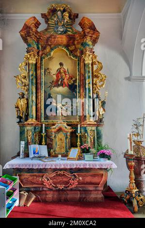 Seitenaltar, Kirche St. George und Florian in Reicholzried, Allgäu, Bayern, Deutschland, Europa Stockfoto