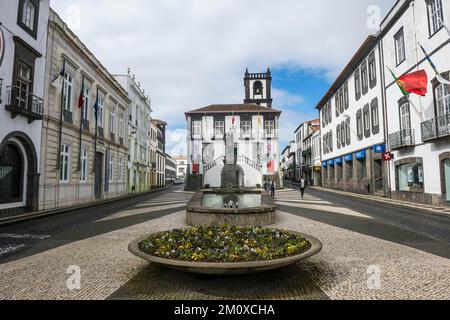 Rathaus in der historischen Stadt Ponta Delgada, Insel Sao Miguel, Azoren, Portugal, Europa Stockfoto