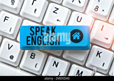 Schild mit der Aufschrift "Sprache Englisch". Business Showcase Studieren Sie eine andere Fremdsprache Online-verbale Kurse Stockfoto