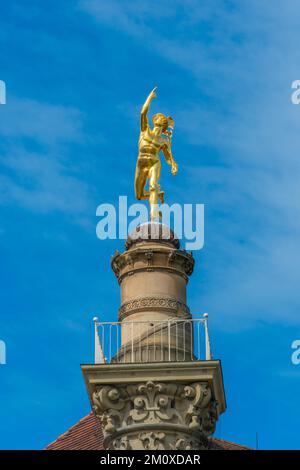 Jubiläumssäule von 1841 mit goldener Concordia-Figur, Jubiläum von König Wilhelm I., Stuttgart, Ornamente, Baden-Württemberg, Deutschland, Europa Stockfoto