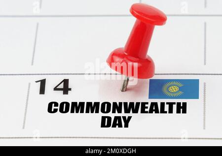 Nationale Feiertage. Im Kalenderraster Datum und Name des Feiertags - Commonwealth Day Stockfoto