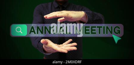 Konzeptdarstellung Jahrestagung. Geschäftsansatz jährliche Zusammenstellung interessierter Aktionäre einer Organisation Stockfoto
