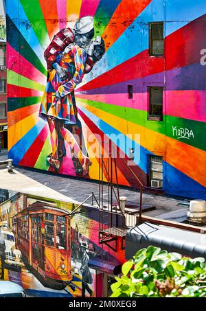 New York. Manhattan. Vereinigte Staaten. Hohe Linie. Küsschen. Wandmalerei. Eduardo Kobra Stockfoto