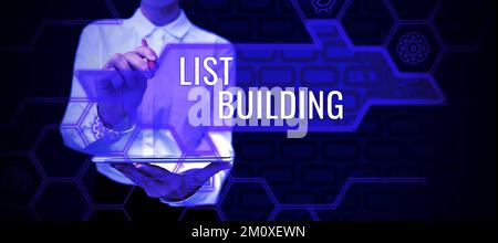Textbeschriftung zur Erstellung der Liste. Business-Ideendatenbank mit Personen, die Sie mit Ihrer Marketingbotschaft kontaktieren können Stockfoto