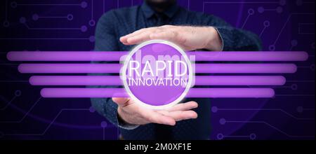 Textunterschrift präsentiert Rapid Innovation, Geschäftsüberblick charakteristisch für eine Website, die Suchmaschinenalgorithmen verwendet Stockfoto
