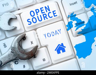 Konzeptionelle Darstellung Open Source, Word, das auf Software geschrieben wurde, die den ursprünglichen Quellcode frei verfügbar hat Stockfoto