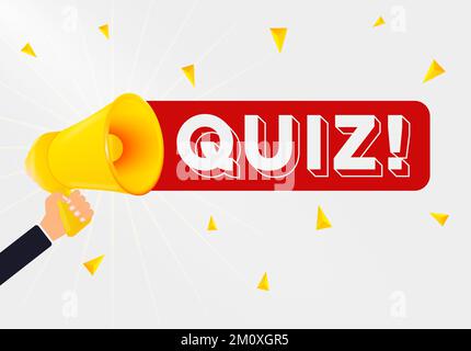 Ein Mann mit Megafon und Wort-Quiz in der Nähe der Tafel. Ich bitte um Hilfe Stock Vektor
