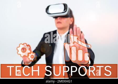 Schreiben Text anzeigen Tech Supports. Unterstützung durch Techniker Online oder Callcenter Customer Service Stockfoto