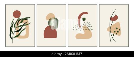 Set mit abstrakten Kunstposten mit Farbkompositionen. Vier Karten mit verschiedenen niedlichen Elementen. Stock Vektor