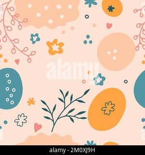 Frohes, nahtloses Ostermuster. Quadratische abstrakte Komposition in Pastellfarben. Stock Vektor