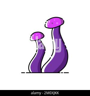 Violette Zauberpilze auf weißem isoliertem Hintergrund. Stock Vektor