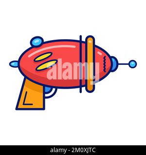 Vektordarstellung mit einem Cartoon-Weltraum-Blaster, einer Laserwaffe oder einer Strahlenpistole auf weißem Hintergrund. Stock Vektor